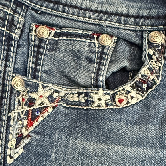 Grace in LA Bootcut Jeans 26 Red White Embroidered Bling Western Y2K - Picture 4 of 5